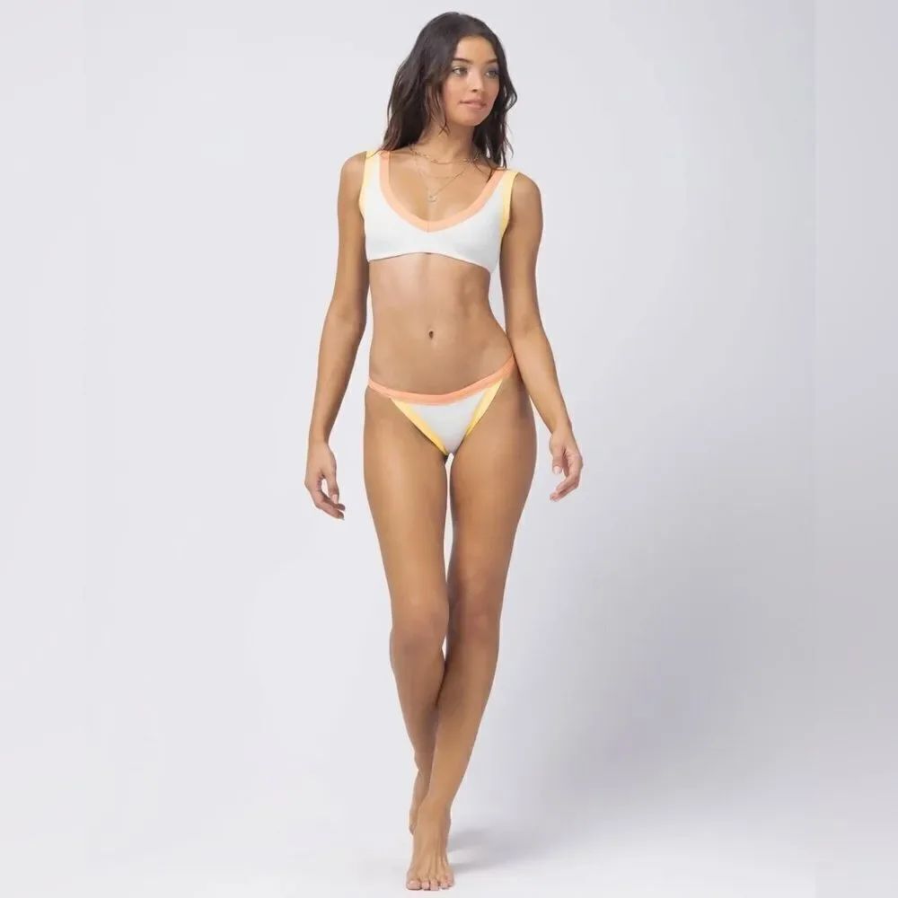 L*Space Lala Bikini Top In White Orange And Yellow Size L NWT